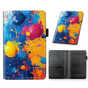 Server Book for Waitress with Zipper Pocket, PU Leather Waiter Wallet Organizer with Pen Holder, Abstract Colorful Oil Paint Splatter Art Restaurant Serving Book Fits Apron
