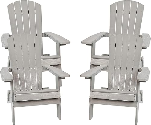 Miniatura 34 de Flash Furniture Charlestown – Silla plegable Adirondack de poliresina para interiores o exteriores, resistente a la intemperie, color negro