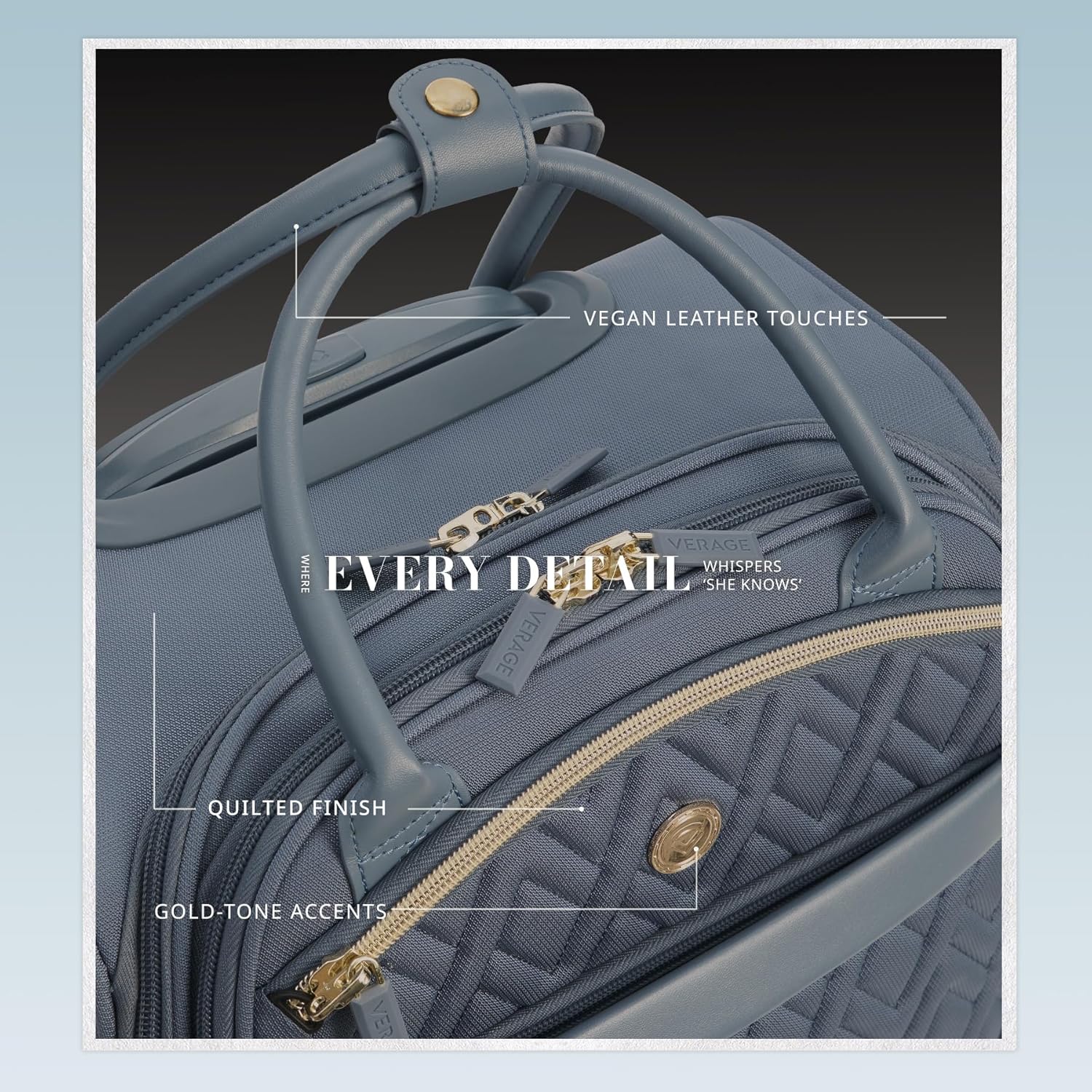 Verage 18x14x8in Spinner Underseat Carry-On Luggage -Airplane Personal Item Bag, USB A&C Charging Port, Padded Laptop Pocket & Wet/Dry Compartments for Women, Haze Blue - Image 4