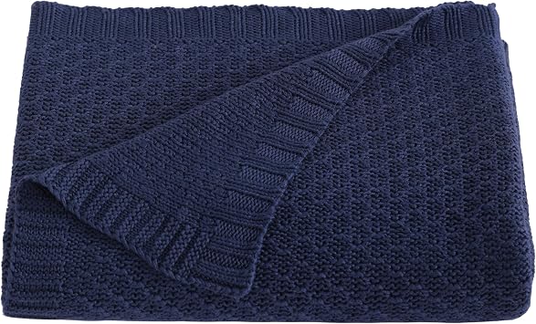 NTBAY Rayon Derived from Bamboo Toddler Blanket, 30 x 40, Navy Blue | Breathable Cable Knit Blanket Made with Rayon Derived from Bamboo for Stroller, Travel, Tummy Time, and Supervised Use