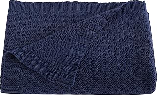 NTBAY Cable Knit Cooling Toddler Blanket, Soft and Breathable Baby Blanket 30x40 Inches Made from Rayon Derived from Bamboo for Crib, Stroller, Nursery, Navy Blue