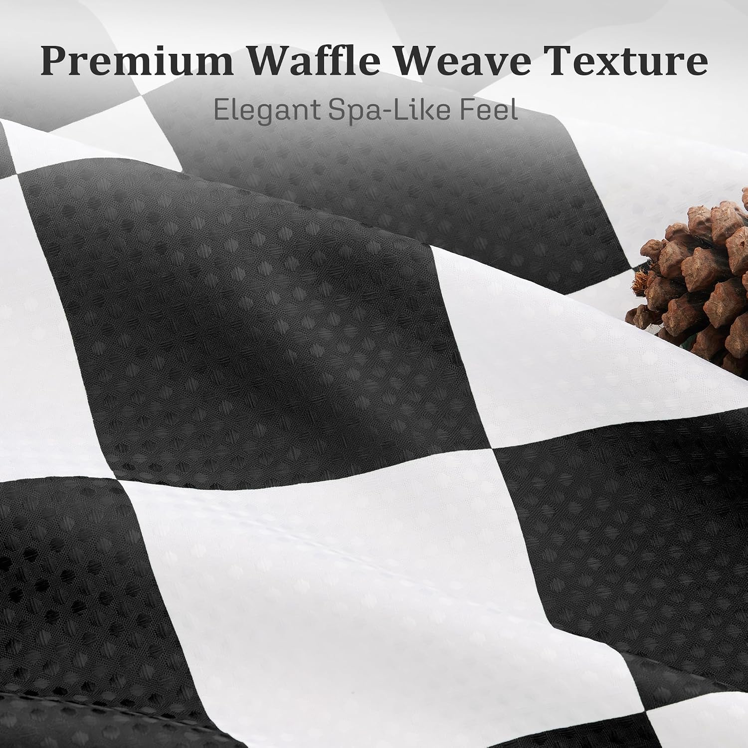 Checkered No Hook Shower Curtain and Liner Set, Black White Checkerboard Waffle Weave Heavy Duty Hookless Shower Curtains with Snap in Liner, Washable Bath Curtain 71’’x74’’