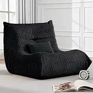 Bean Bag Chair for Adults, Giant Bean Bag Chairs with Lumbar Pillow, Oversized Corduroy Memory Foam Boneless Chair with High-Rebound, Lazy Floor Sofa for Reading Gaming Living Room Bedroom, Black