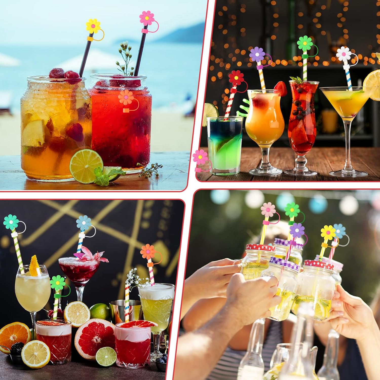 12 Pcs Silicone Straw Cover Cap Cute Flower Shape for 10mm Straws Dust-Proof Drinking Straw Toppers for Xmas Holiday Party Supplies - Image 6