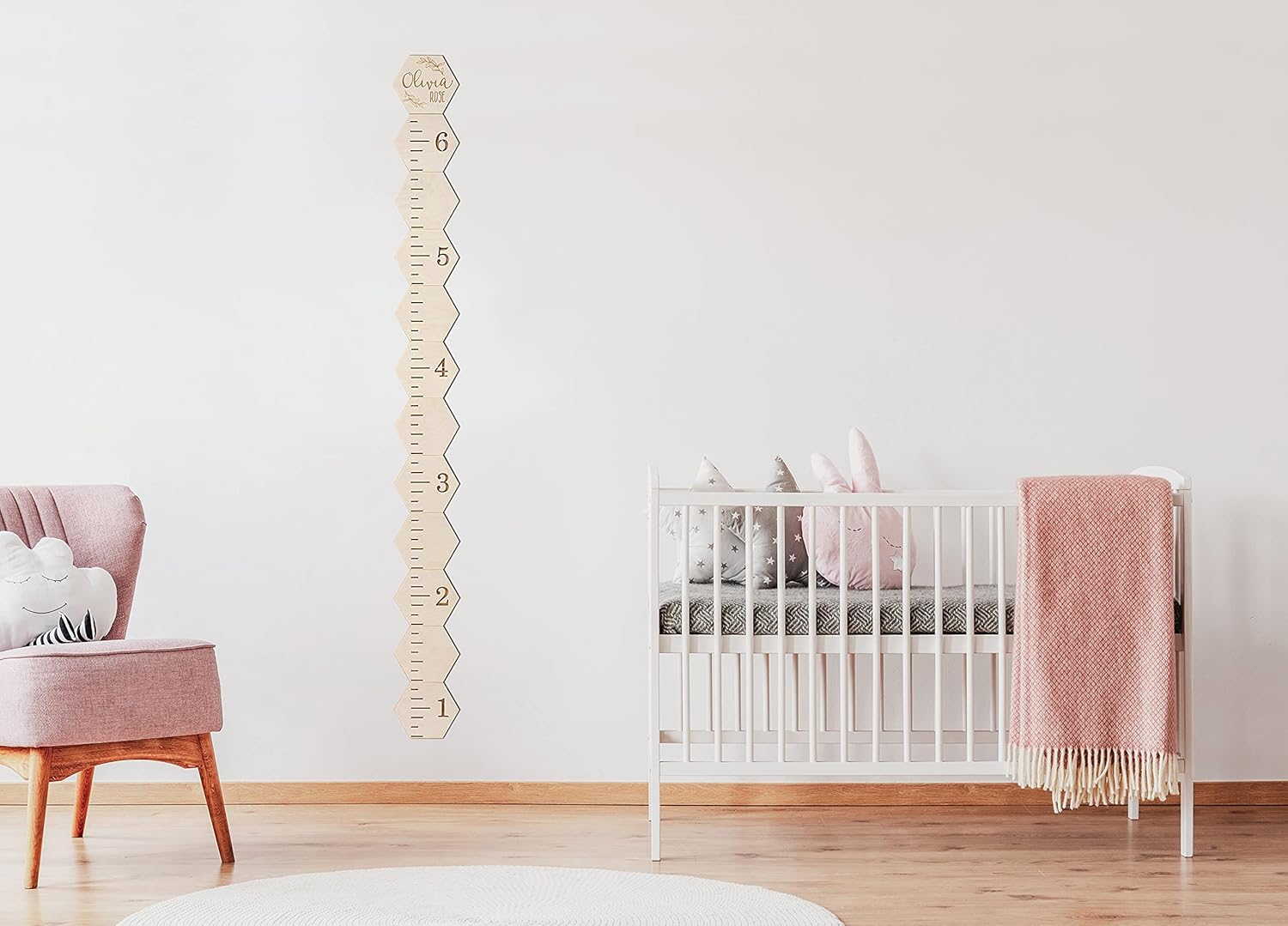 Wooden Growth Chart Ruler for Kids, Hexagon Height Chart Ruler for Boys and Girls