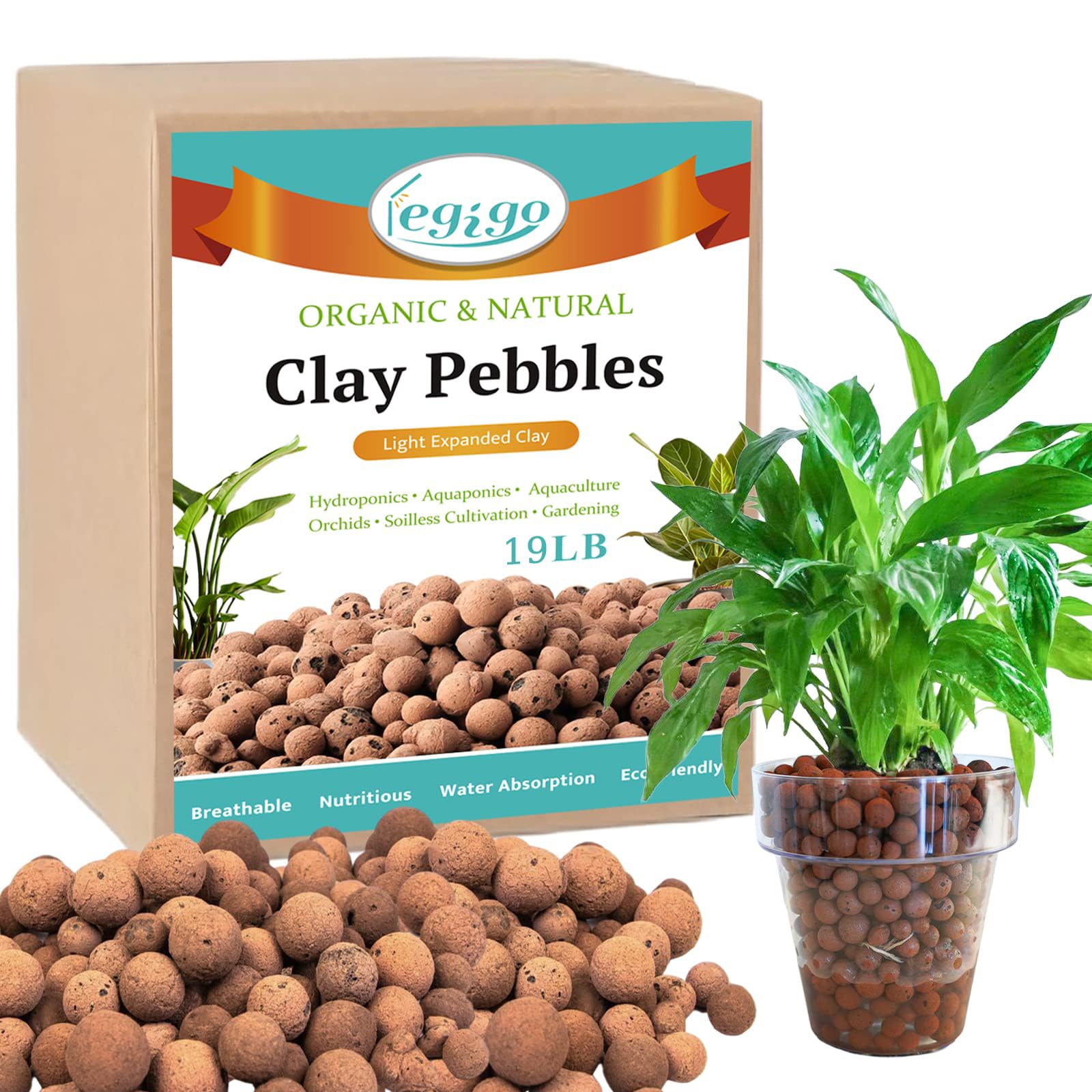 Legigo 19LB Leca Clay Pebbles for Plants 4mm-16mm Clay Balls for Hydroponic