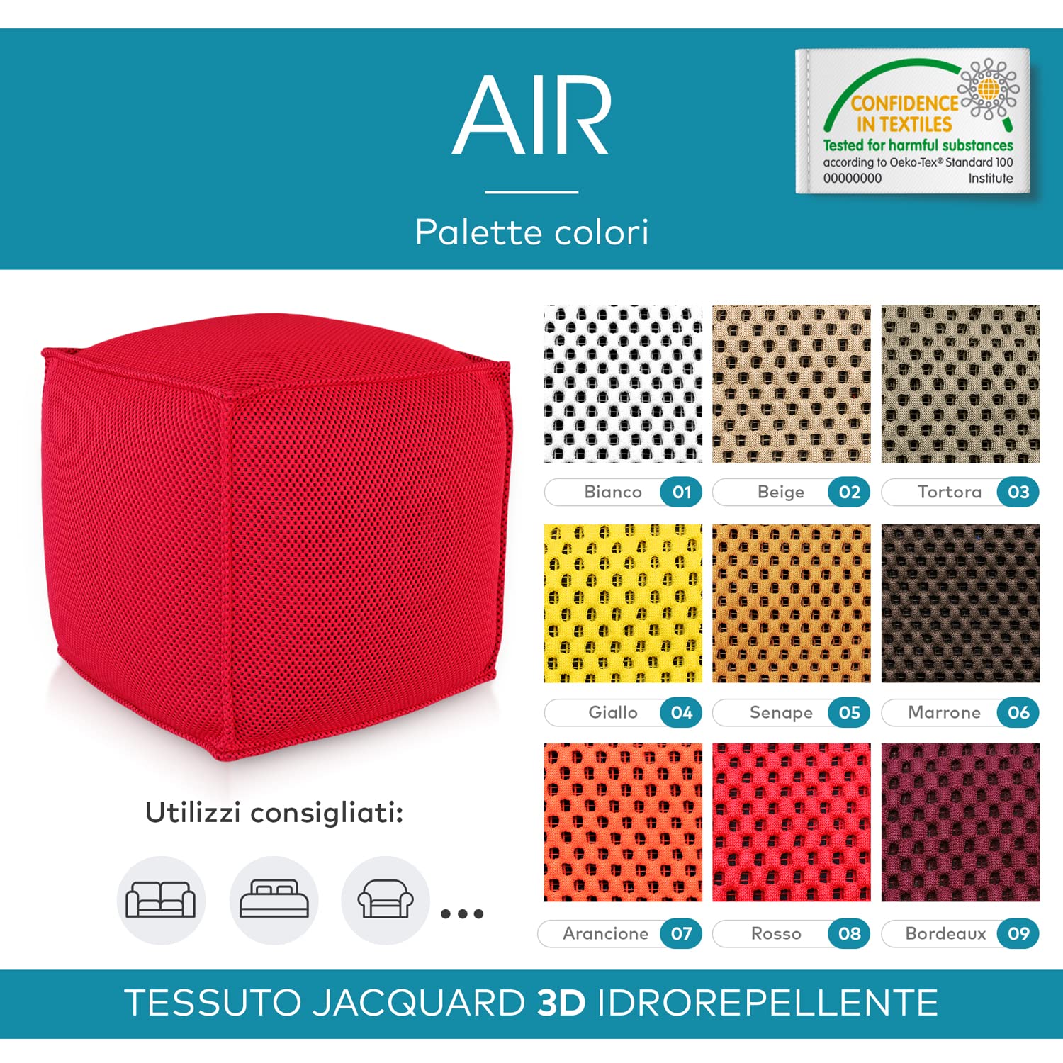 DESHOME Air Tissu au mètre hydrofuge effet 3D Tissu au mètre résistant pour tapisserie canapés, coussins, sacs, accessoires (Anthracite, 5 mètres)
