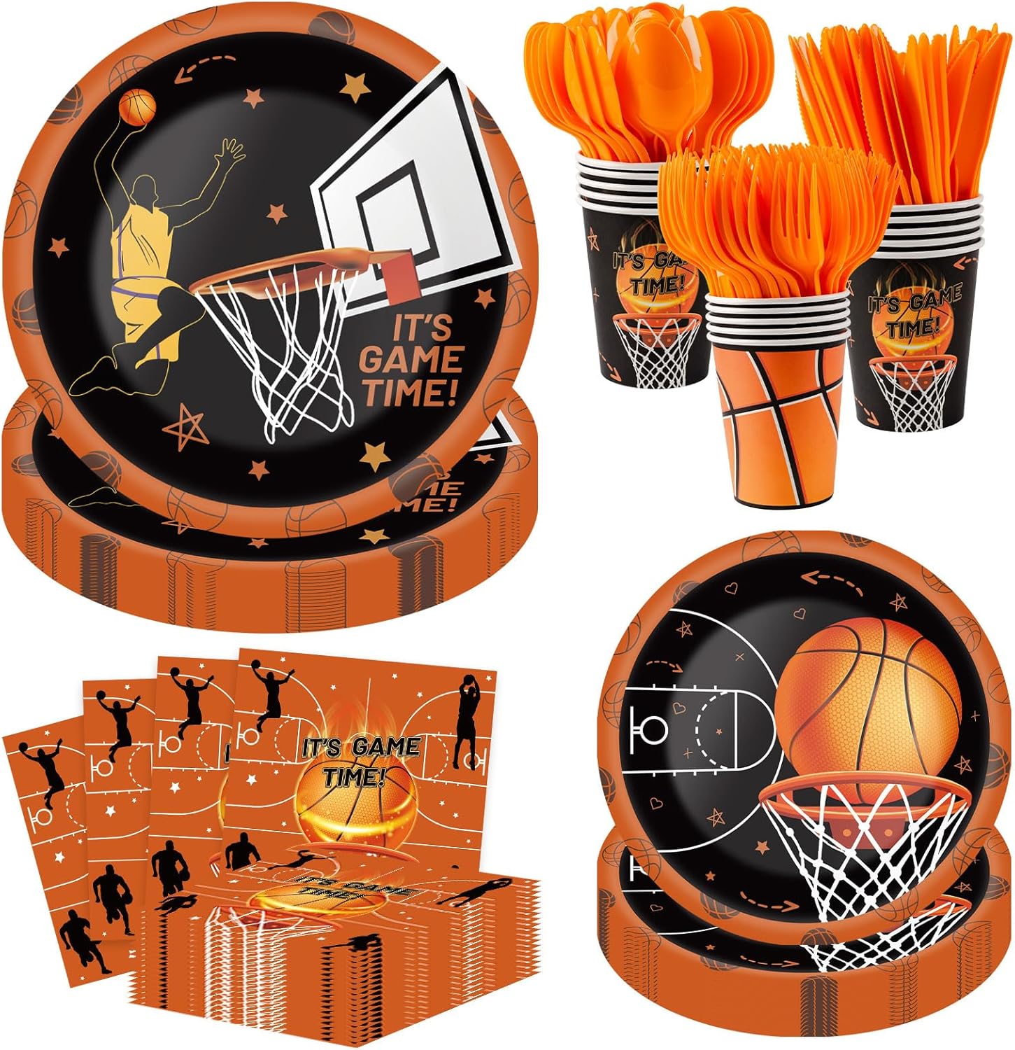 355 PCS Basketball Party Decorations for 50 Guests - Basketball Party Supplies - Plates, Napkins, Cups, Plastic Cutlery,Banner,Balloons, Tablecloth