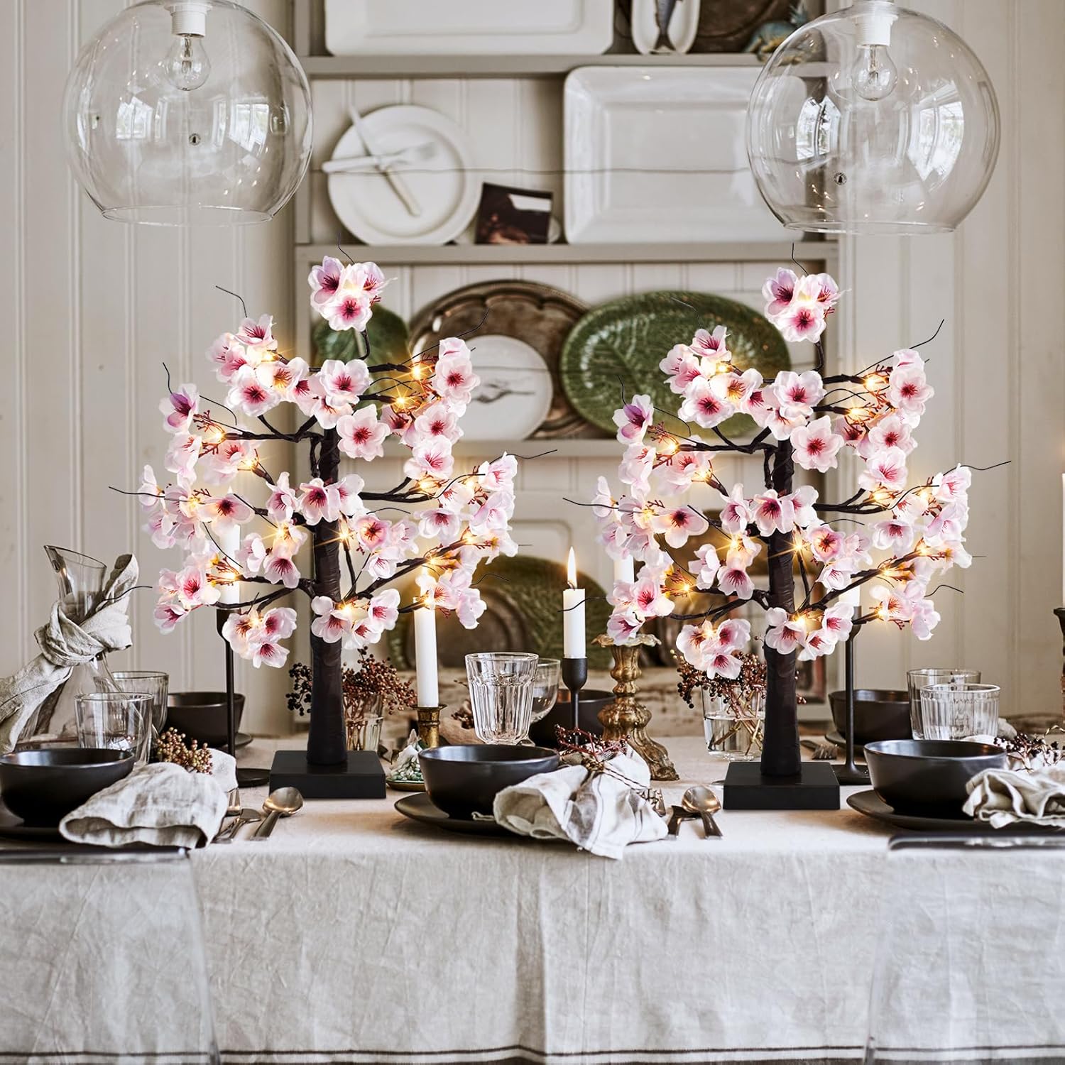 Uieke 24IN Lighted Cherry Blossom Tree 24 Warm White LED Tabletop Artifical Bonsai Tree with Timer Battery Operated for Wedding Party Spring Christmas Home Indoor Japanese Room Decor