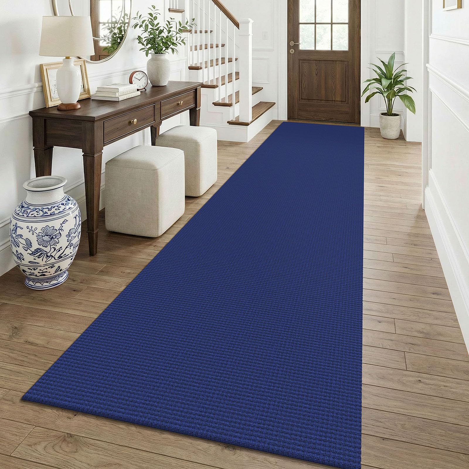 KOZYFLY Cotton 3x12 Runners Rugs for Hallway, Long Washable Runner Rug, Woven Non Slip Kitchen Runner, Braided Entryway Rug, Floor Carpet for Entry, Aisle, Hall, Deep Navy Blue — image 1