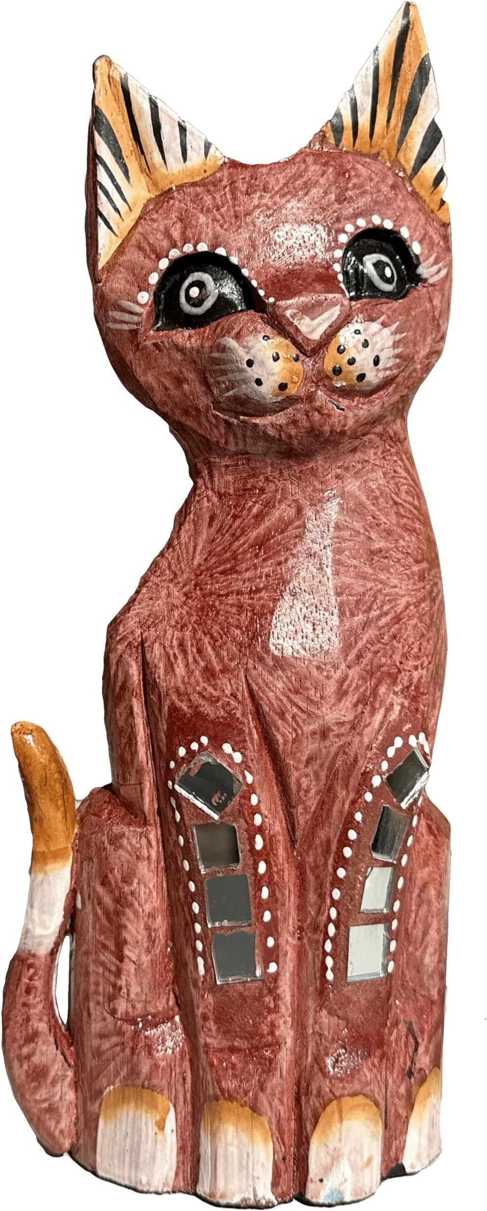 Keskin Wooden Cat Sculpture, Cat Statue, Cat Figurine, wooden sculptures decor (Pink - 25 cm)