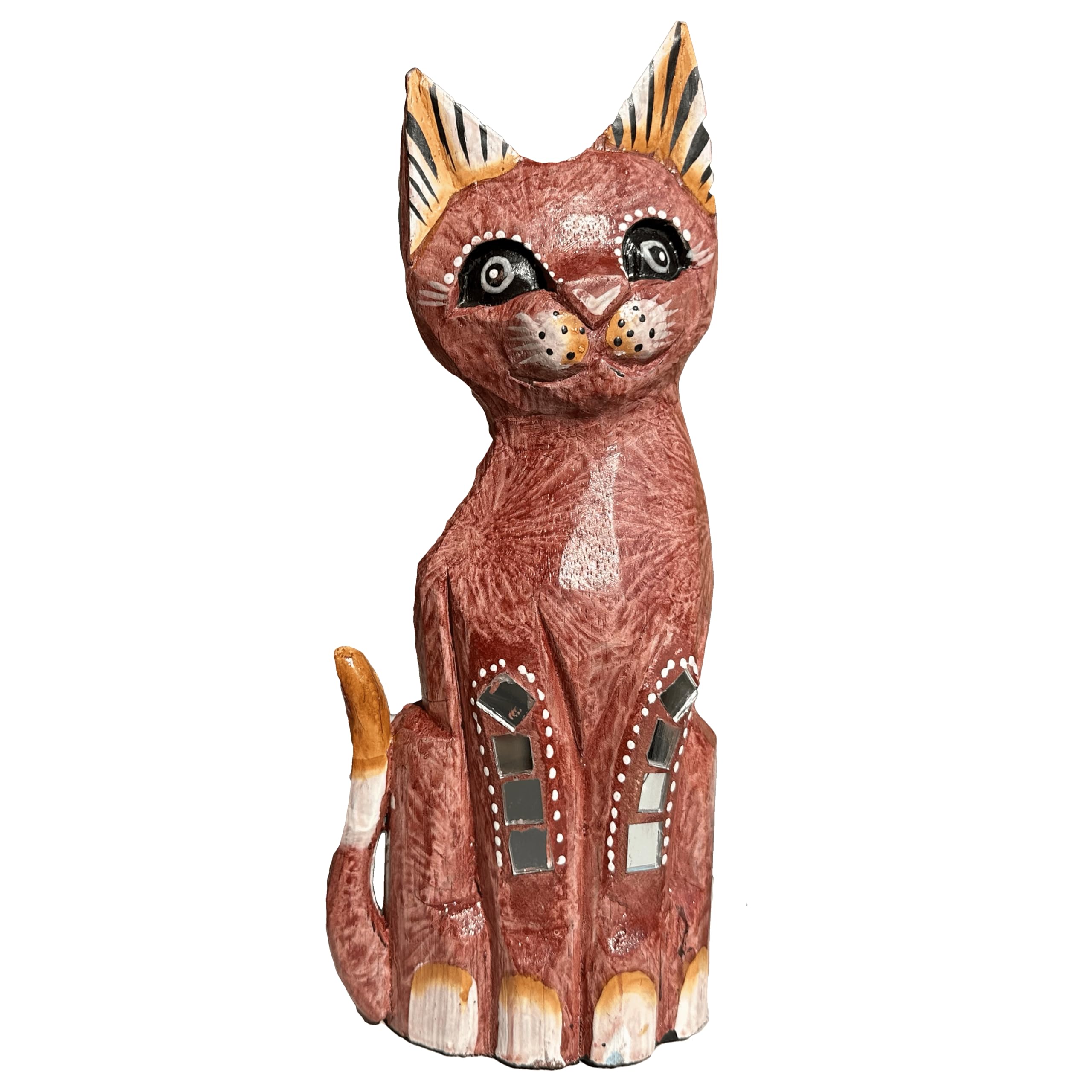Keskin Wooden Cat Sculpture, Cat Statue, Cat Figurine, wooden sculptures decor (Pink - 25 cm)
