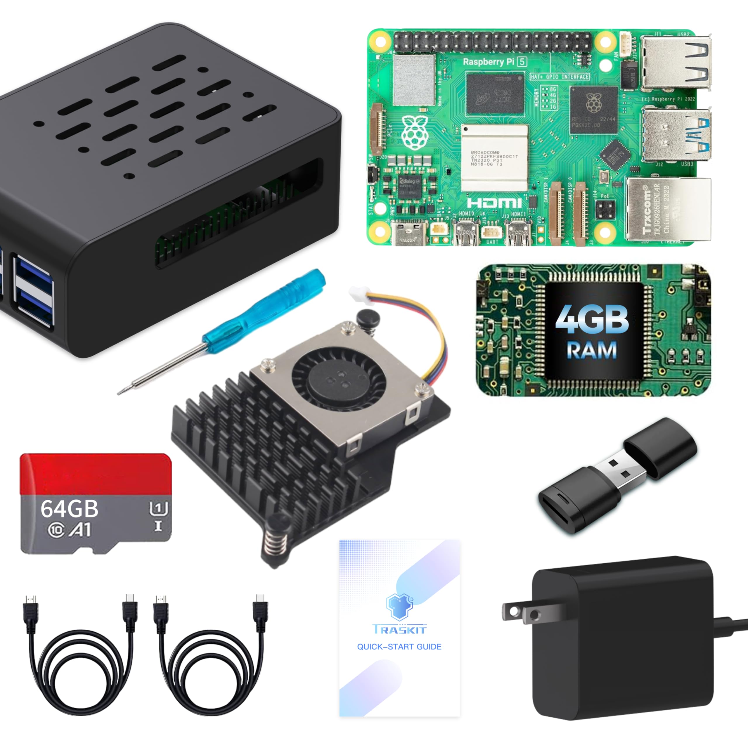 Amazon.com: TRASKIT Starter Kit for Raspberry Pi 5 4GB RAM,Pre