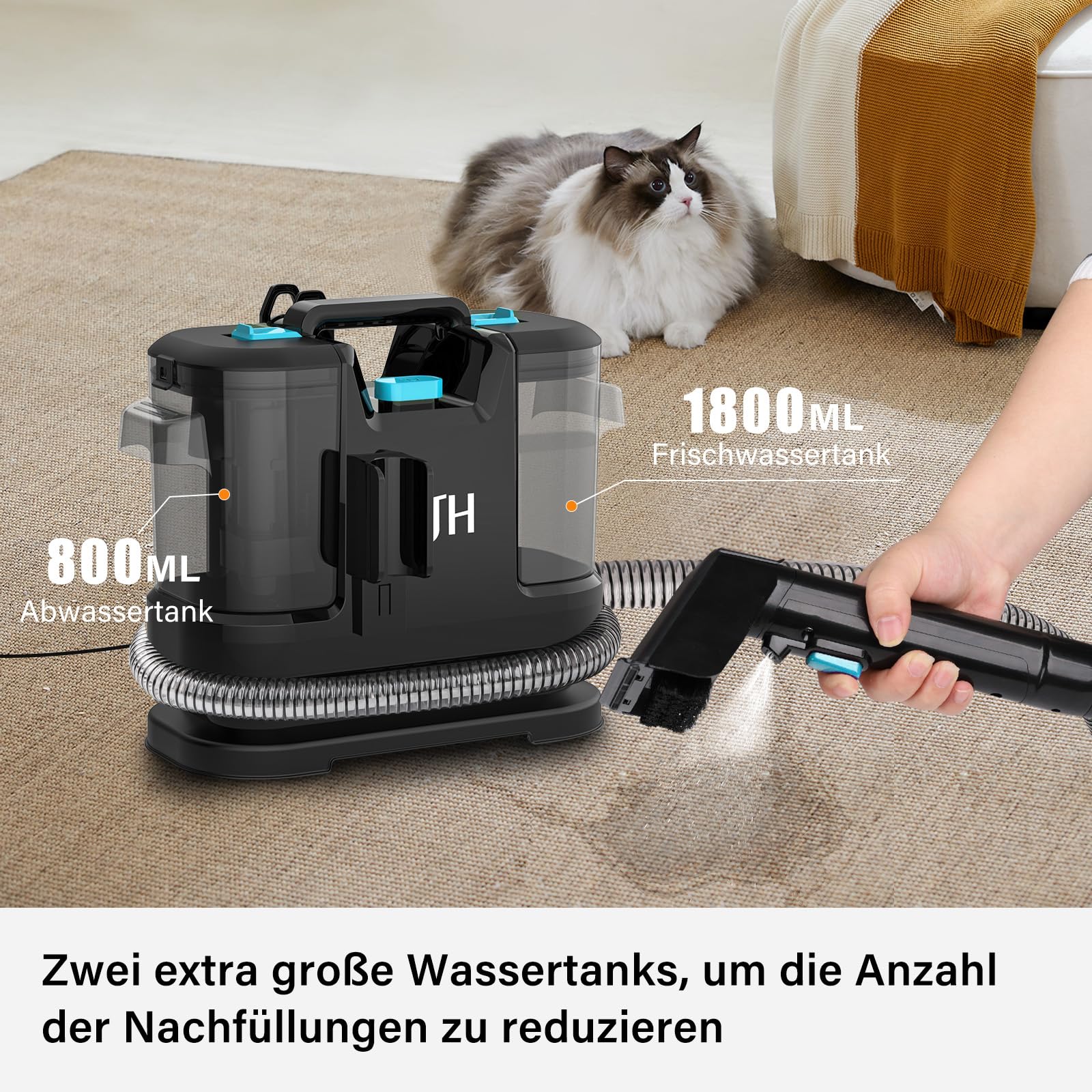 Polsterreiniger Gerät Nassauger, 450W 12kPa Teppichreiniger Waschsauger, Nasssauger Polsterreiniger, Kompakter Teppichreiniger und Textilreiniger – Waschsauger für Teppich, Polster Autositze & Sofa