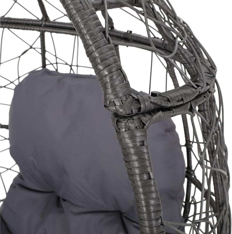 GDFStudio Valerie Outdoor Wicker Swing Chair with Cushion, Gray and Dark Gray image 6