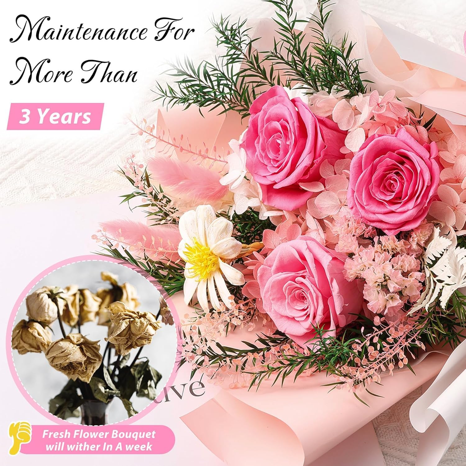 Flowers for Delivery Prime, Valentines Day Gifts for Her,Preserved Flowers Bouquets, Pink Rose Birthday Gift for Mom Wife Girlfriend Grandma, Real Forever Flower for Mothers Day Anniversary - Image 2