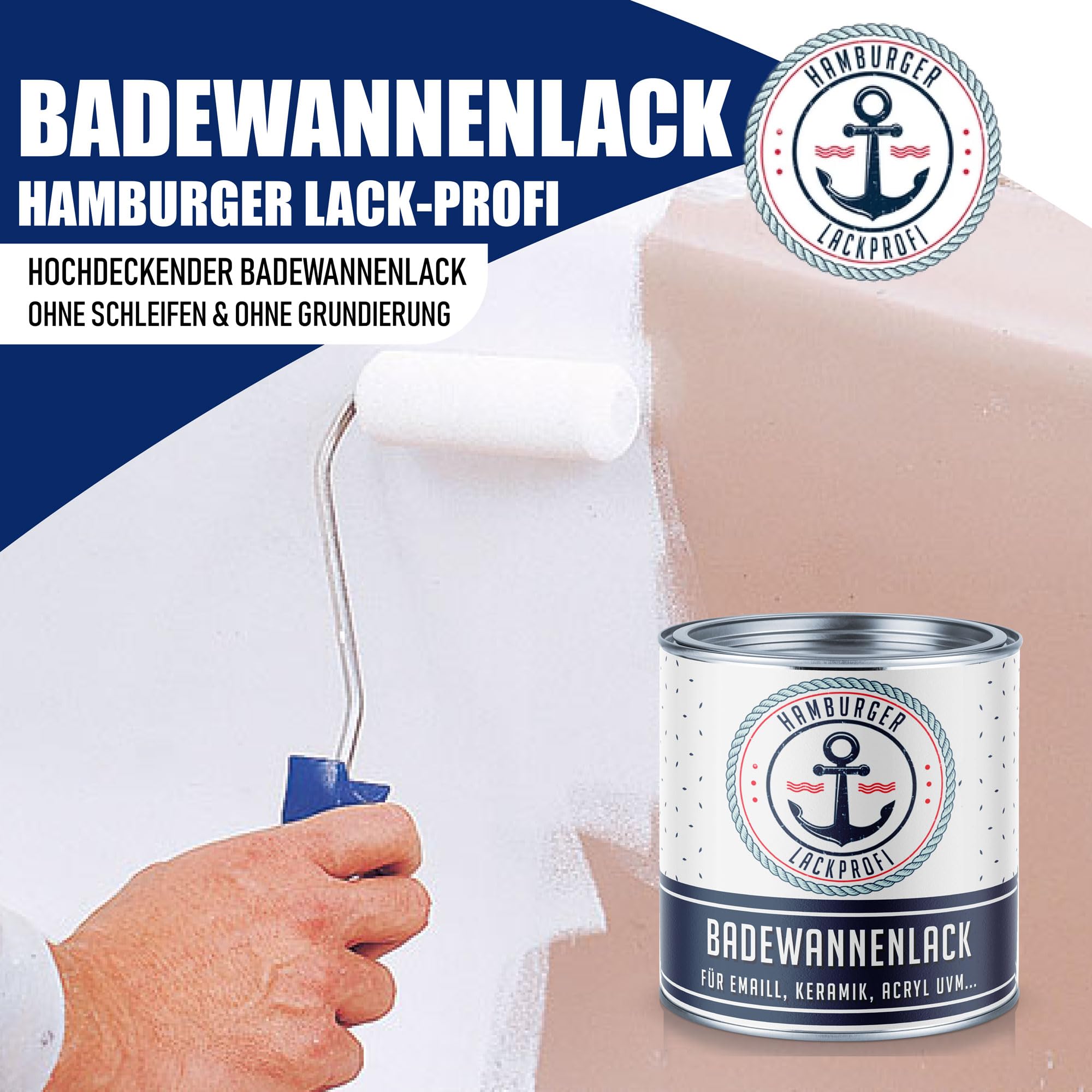 Hamburger Lack-Profi Badewannenlack GLÄNZEND Weiß RAL 9010 Badewannenbeschichtung Emaille Farbe 1 L