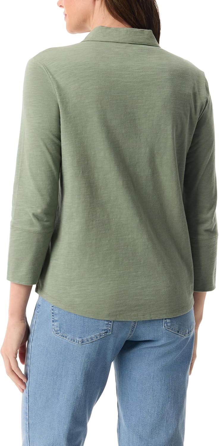 Gloria Vanderbilt Women's Ashten 3/4 Sleeve Button Down Shirt with Curved Hem Standard
