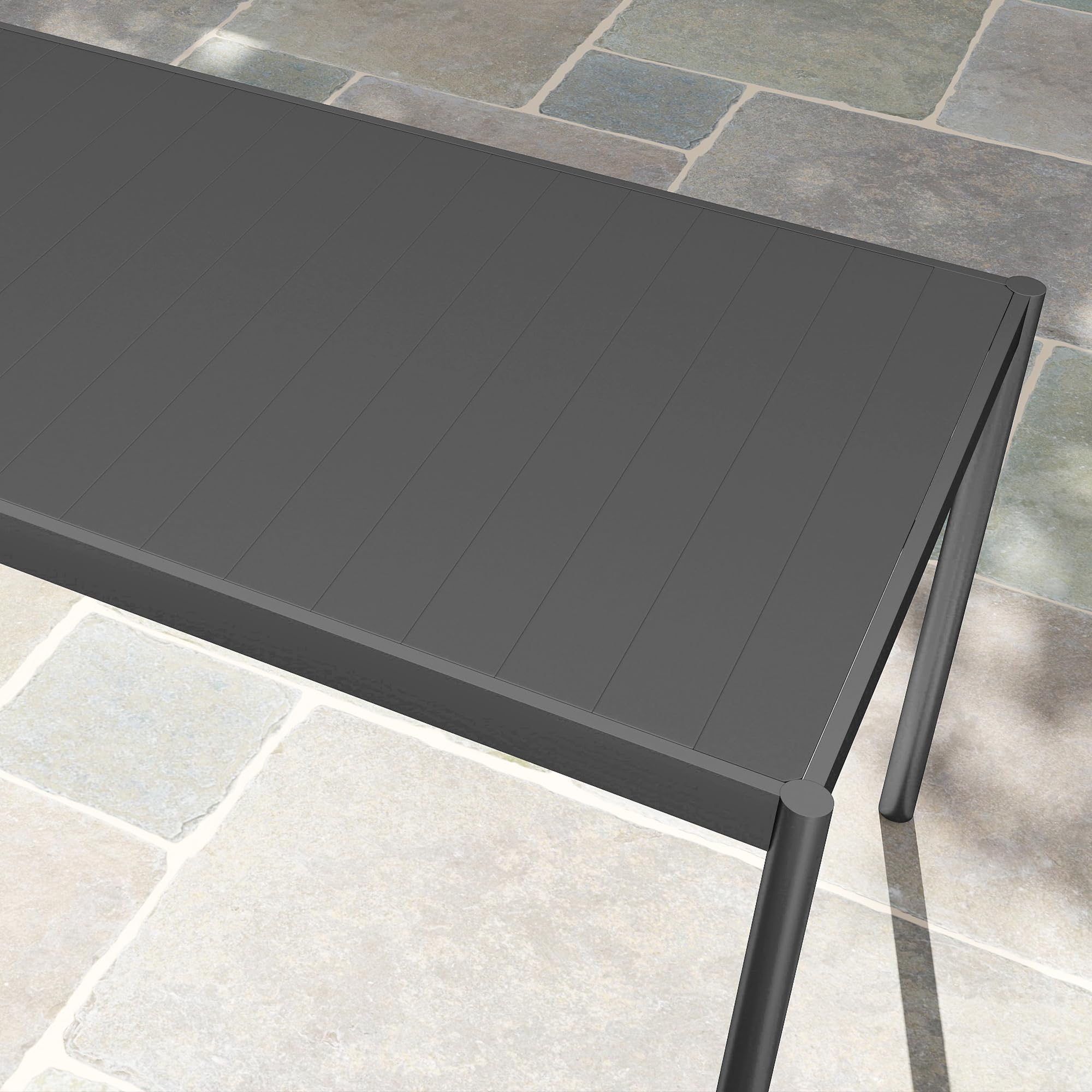 Outsunny Table à Manger de Jardin en Acier pour 8 Personnes, Plateau à Lattes Rectangulaire, Anti-Rouille, Gris Foncé