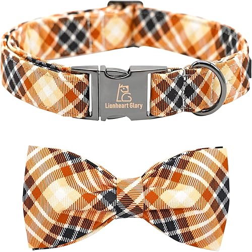 Lionheart glory Collar de perro de otoño con lazo a cuadros, collar de perro con lazo, collar de perro hembra, macho, collar de mascotas, collar de