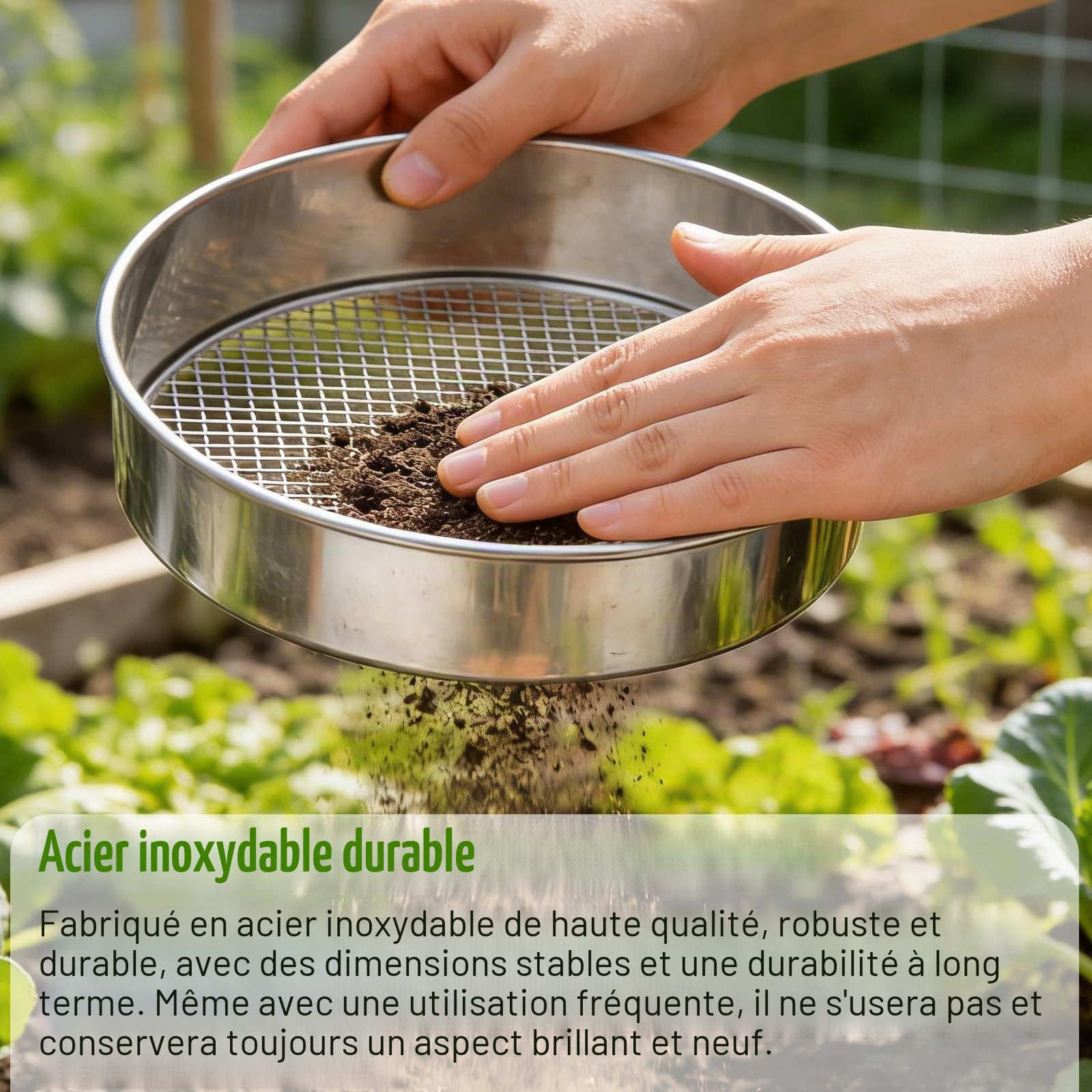 Tamis De Jardin En Acier Inoxydable, 5 En1 Tamis Jardin, Tamis À Compost Rond En Métal, Rond 20 Cm, Avec Pelle Et Gants Avec 5 Tamis Interchangeables Ø 3,6,9,10,12 Mm Pour Terre, Compost, Semences