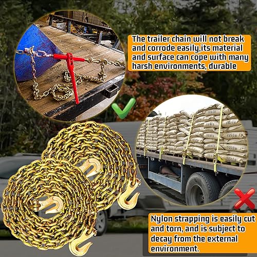Miniatura 75 de Cadena de transporte de 3/8 pulgadas, cadena de remolque G80 con ganchos de seguridad y agarre G70 Carga de trabajo de 7100 libras Cadena