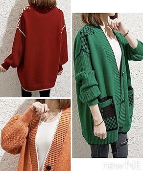 Amazon | [ ニューネ ] ニットカーディガン アウター チェック柄