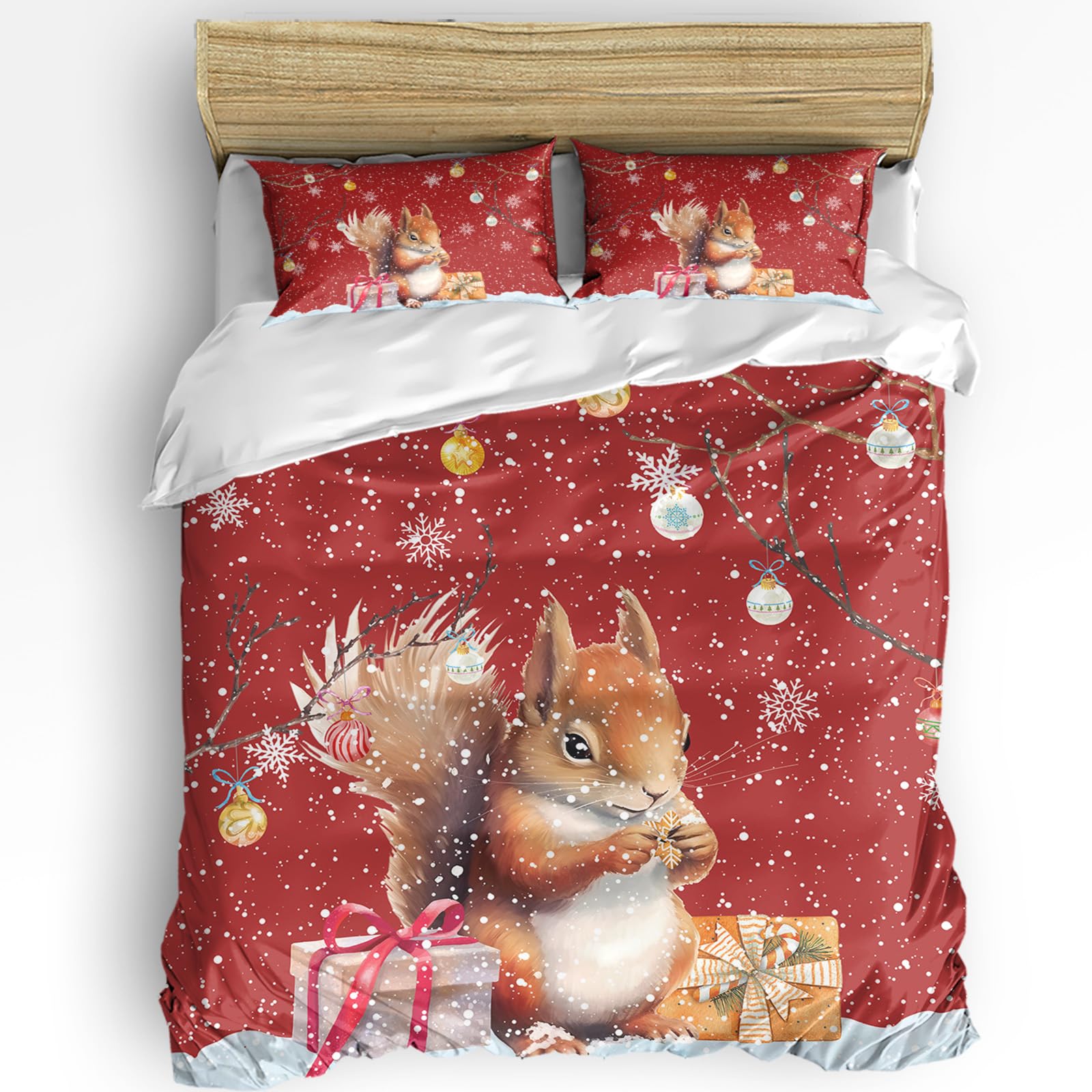 Country Squirrel Bed Duvet Cover Twin Size Washed Patterned Textured Duvet Cover Sets with Zipper Tiers Microfiber Soft