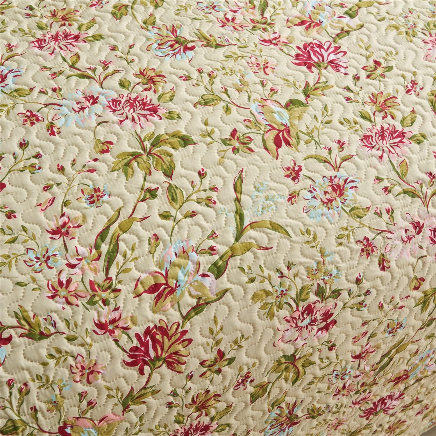 MERRY HOME Quilt Set, 3-Piece Quilt Sets with 2 Pillow Shams - Boho Reversible Soft and Lightweight Quilt Bedding Bedspread Coverlet Set (Beige Floral, Queen), MH-QSM09 - Image 5