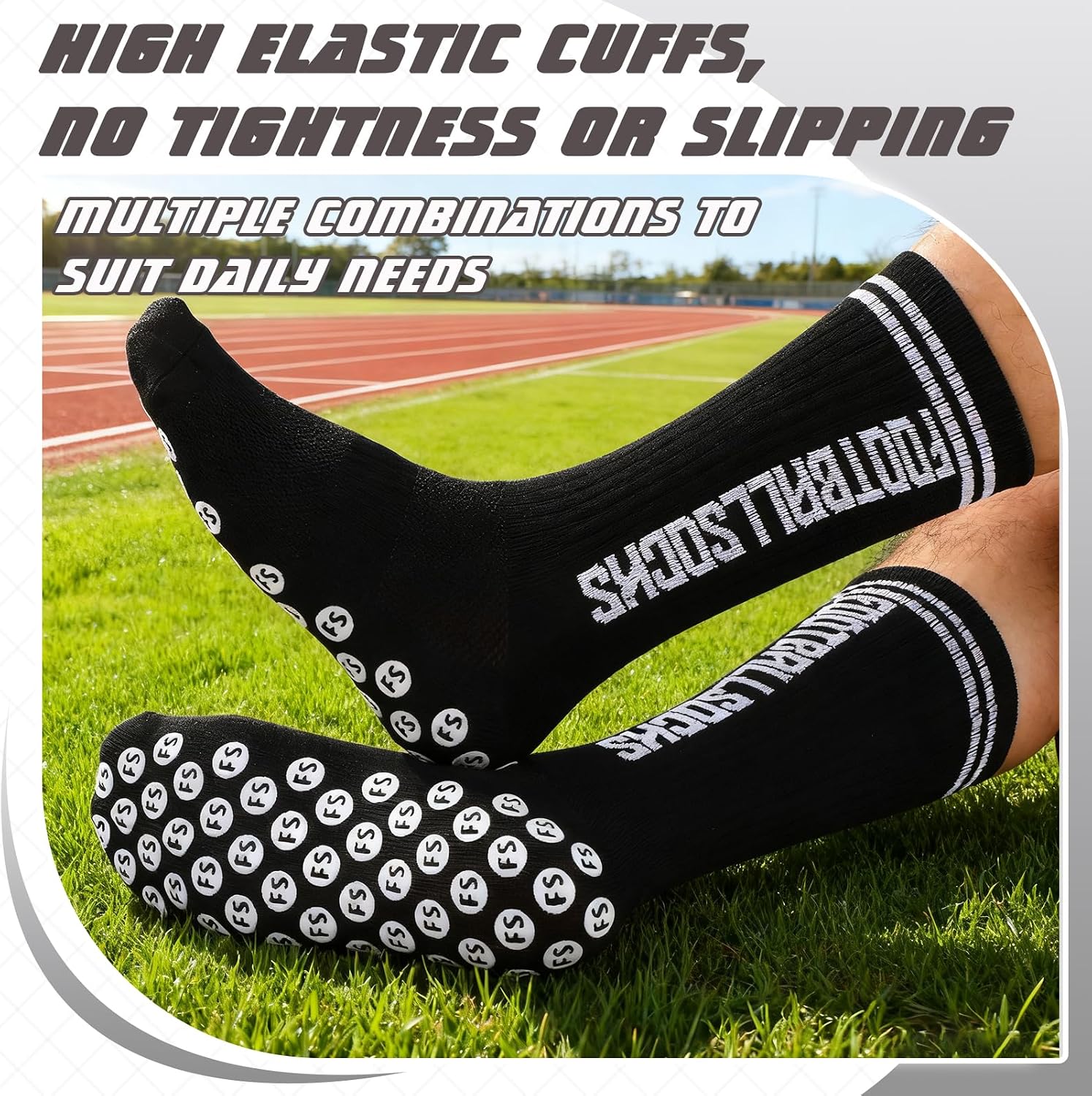6 Pairs Non Slip Soccer Socks Stripe Anti Slip Football Baseball Athletic Soccer Socks for Men Women