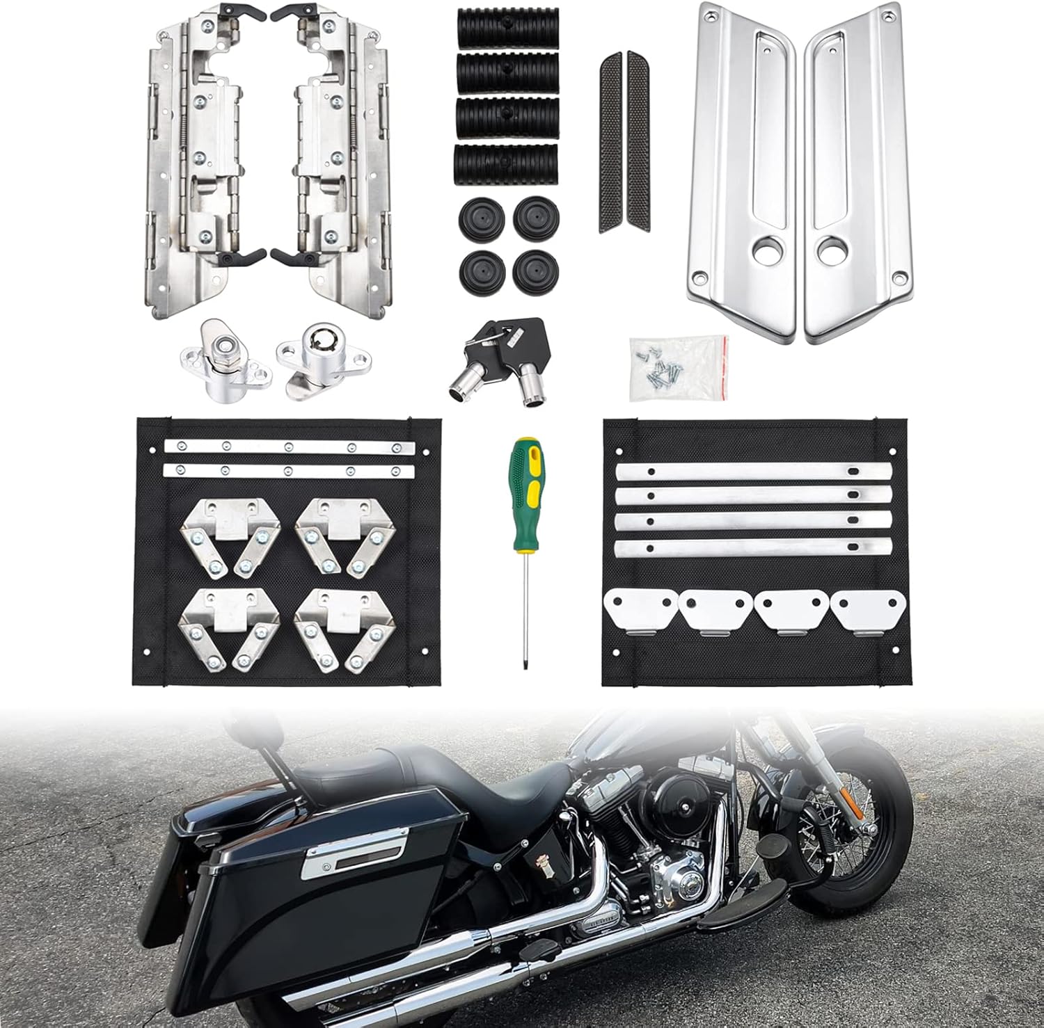 Amazicha Saddlebag Latch Kit, Chrome Saddle Bag Latches