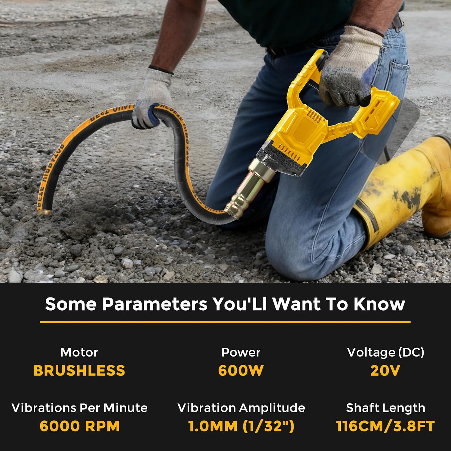 Cordless Concrete Vibrating Tool Compatible with DeWalt 20V (Tool Only)
