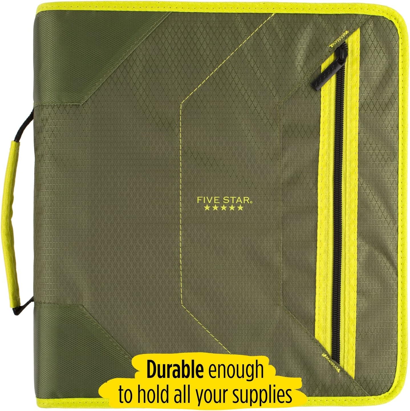 Five Star 2 Inch Zipper Binder Plus File Folders, Olive/Citrus (290360C)