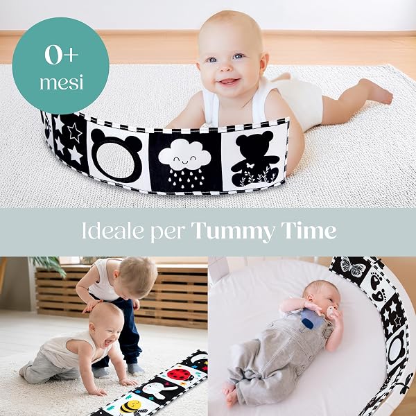 WELLODE® Libro Sensoriale Neonati in Stoffa - Libro Bianco e Nero Neonati Montessori - Ultra Morbido, Sicuro e Lavabile, Ideale per Sviluppo Visivo e Tummy Time (0-12 Mesi) - 3