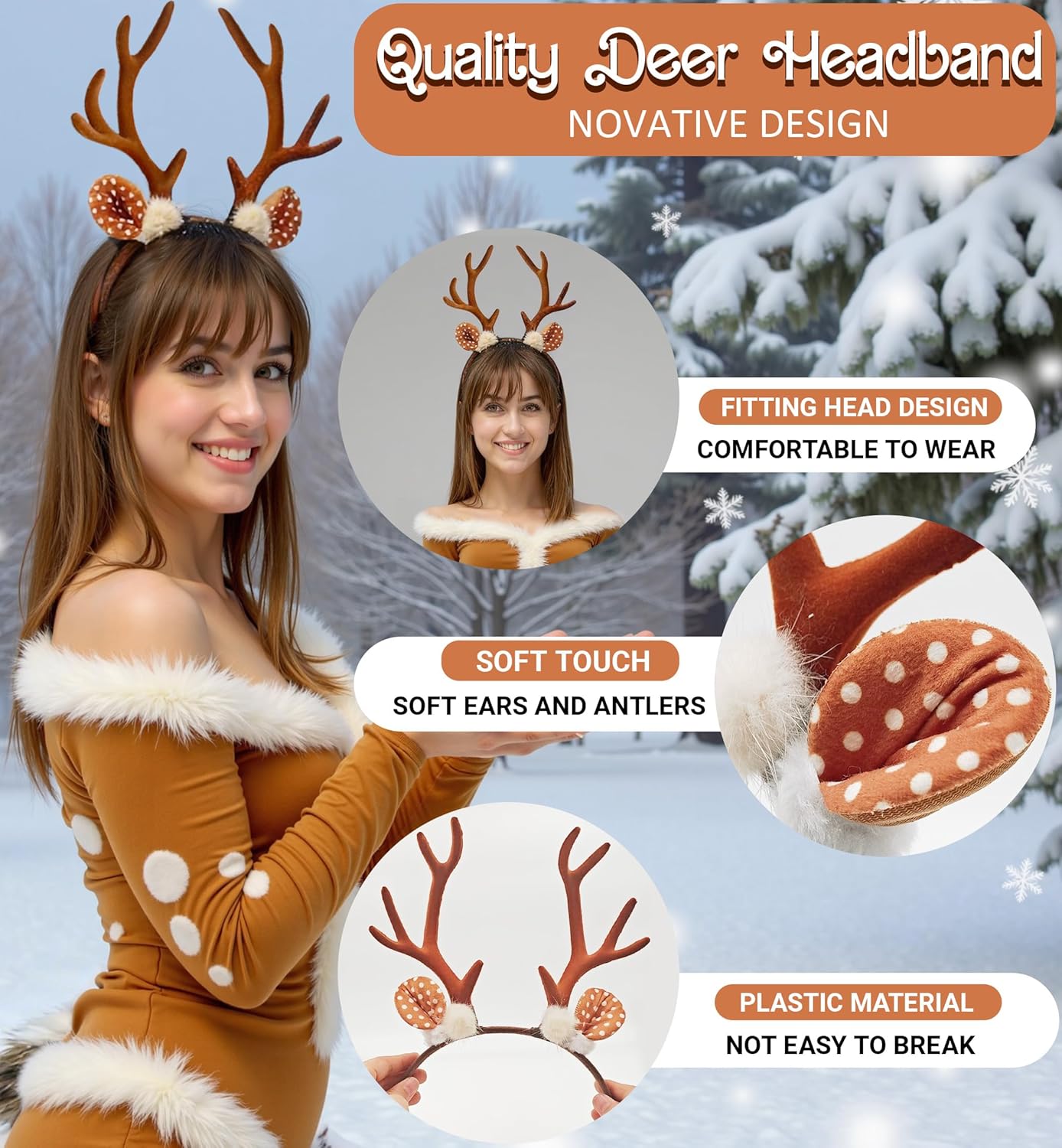 Komotu Women's Deer Costume Accessories reindeer antler ears headband Fawn Horn Headband christmas headbands Halloween Costume Accesso - Image 3