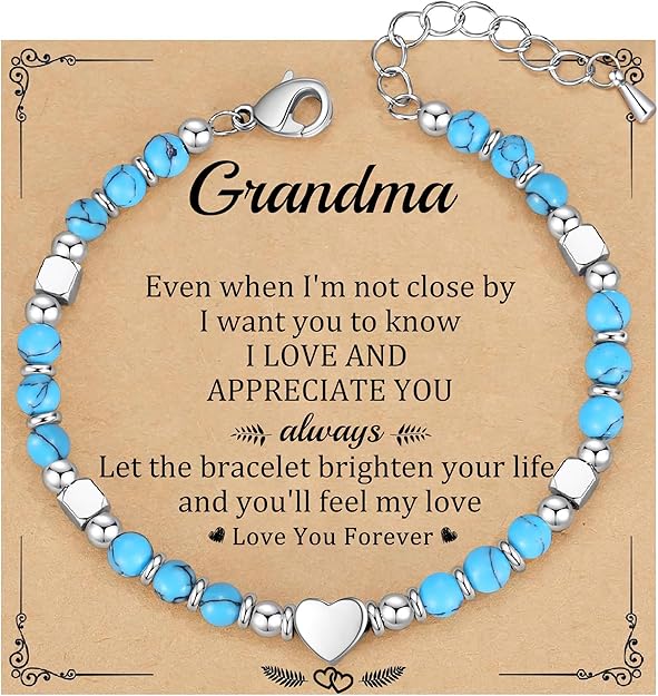 Christmas Gifts for Women, Stocking Stuffers for Teens Beaded Bracelets for Women Gifts for Mom Christmas Gift Mothers Day Gift for Grandma Daughter Bonus Mom Nature Stone Bead Bracelet Graduation Jewelry for Her 2026