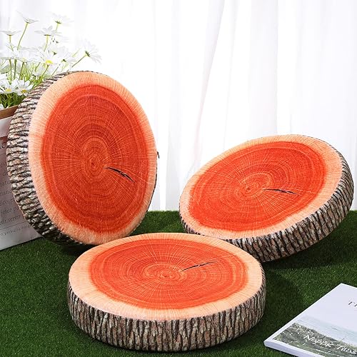 Miniatura 7 de Coume 3 piezas de almohada redonda de madera con impresión digital 3D, anillo decorativo de árbol, cojines de suelo para asiento de niños, cojín de