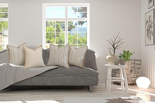 Miniatura 7 de Kiuree Juego de 2 fundas de almohada de granja de 16 x 16 pulgadas cuadradas negras y beige fundas de almohada decorativas de lino con borde