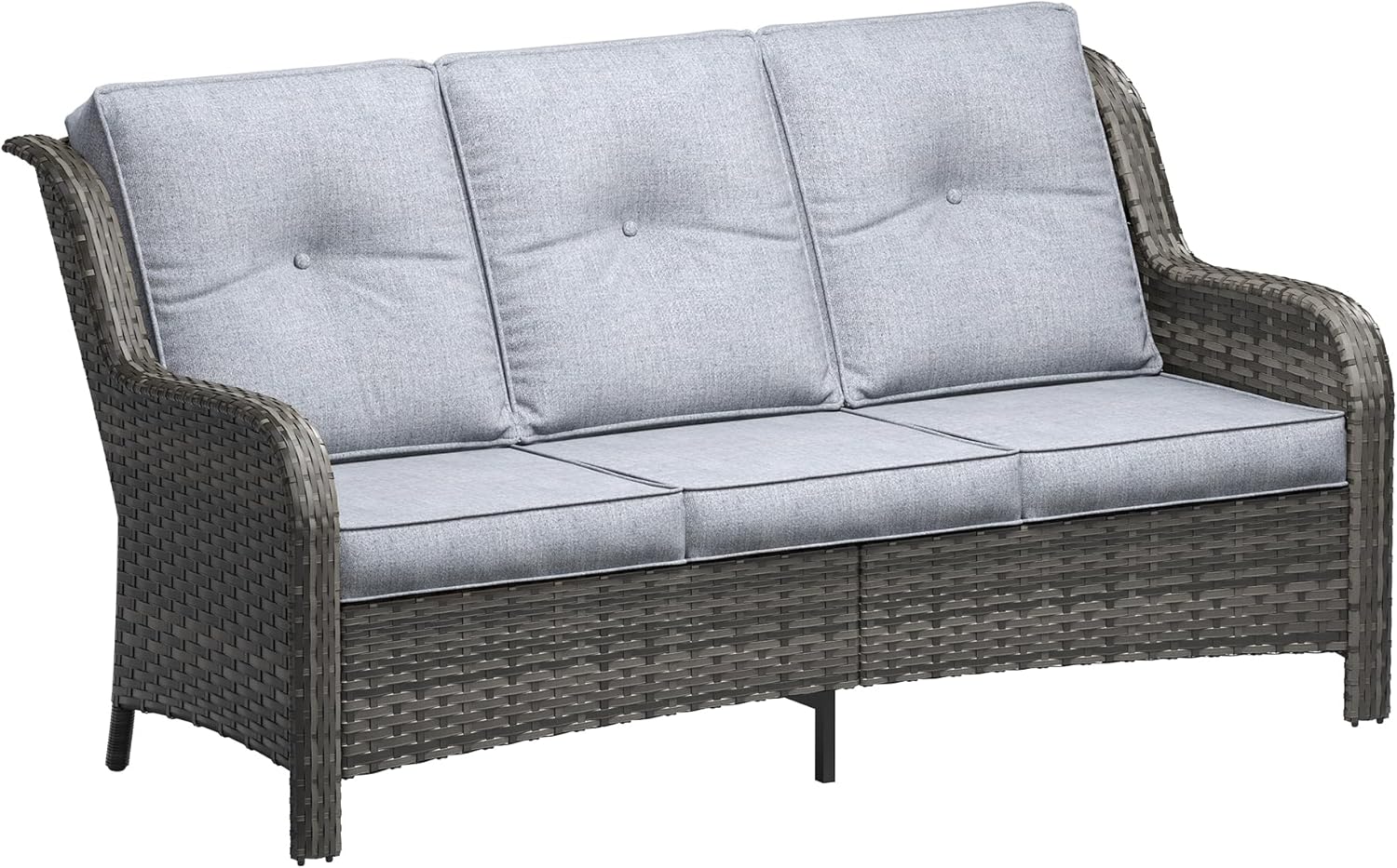 VICLLAX 71.3 inch Outdoor Wicker 3 Seater Sofa, All-Weather Use Patio Rattan Sofa with Deep Seat and Back Cushion, Ideal for Porch, Backyard, Balcony, Poolside, Grey Wicker & Grey Cushion