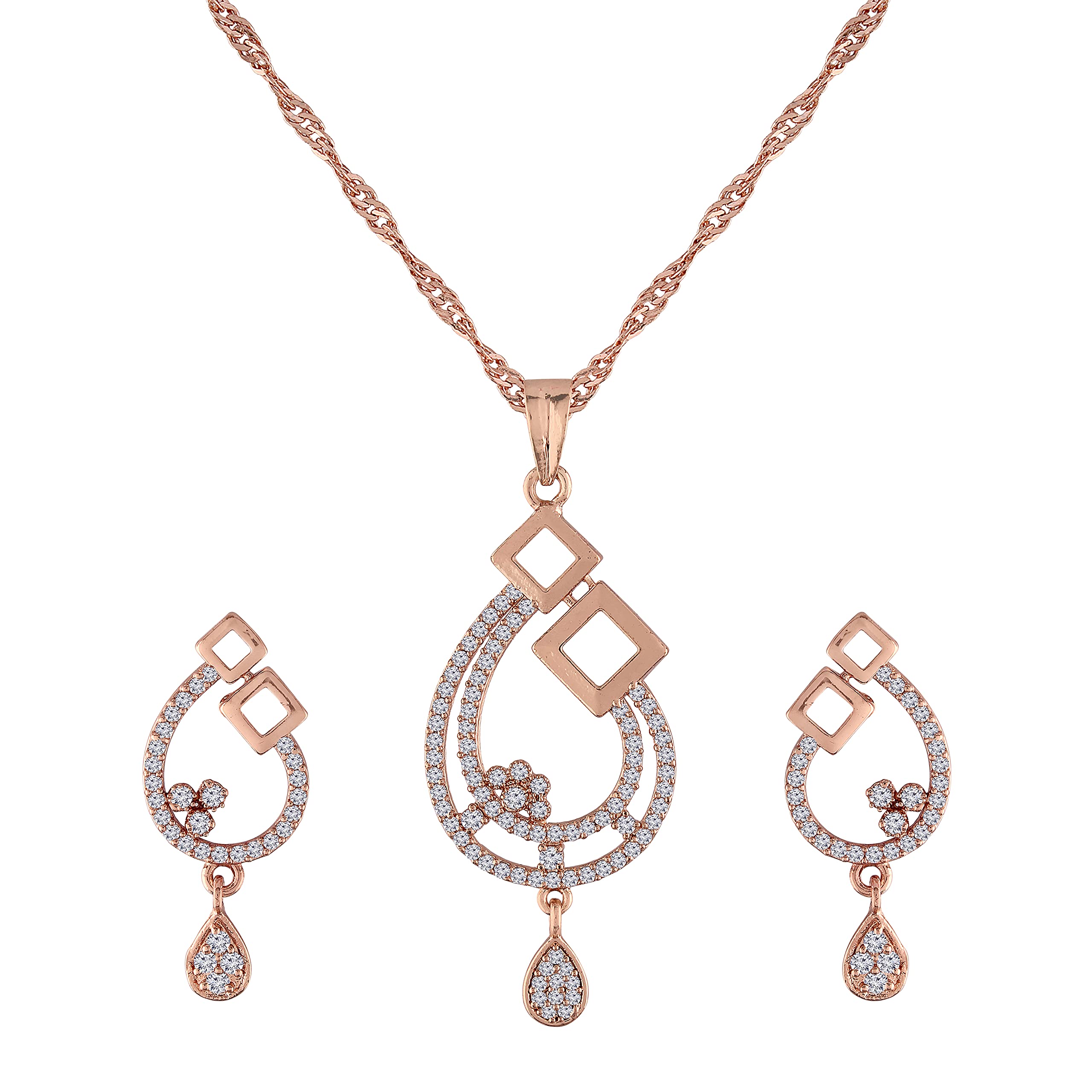 I Jewels Rose Gold Plated Glittering American Diamond CZ Zircon Chain Pendent Necklace Set for Women & Girls (CH45RG) (B098MFCGL5) Amazon Price History, Amazon Price Tracker