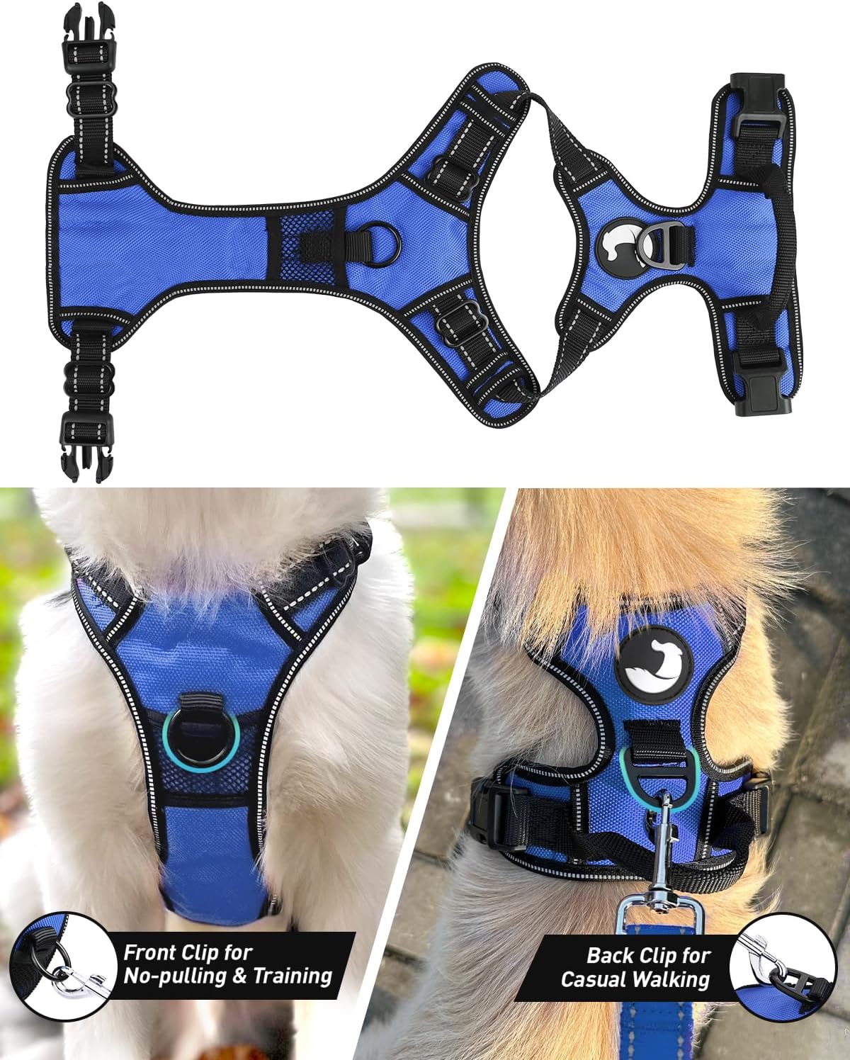 Joytale Dog Harness (Chest: 15-34"), Dog Collar and 6FT x 1" Wide Dog Leash Set, Reflective Neoprene Padded Collar and Leash, and Adjustable Soft Harness with Handle for Dogs