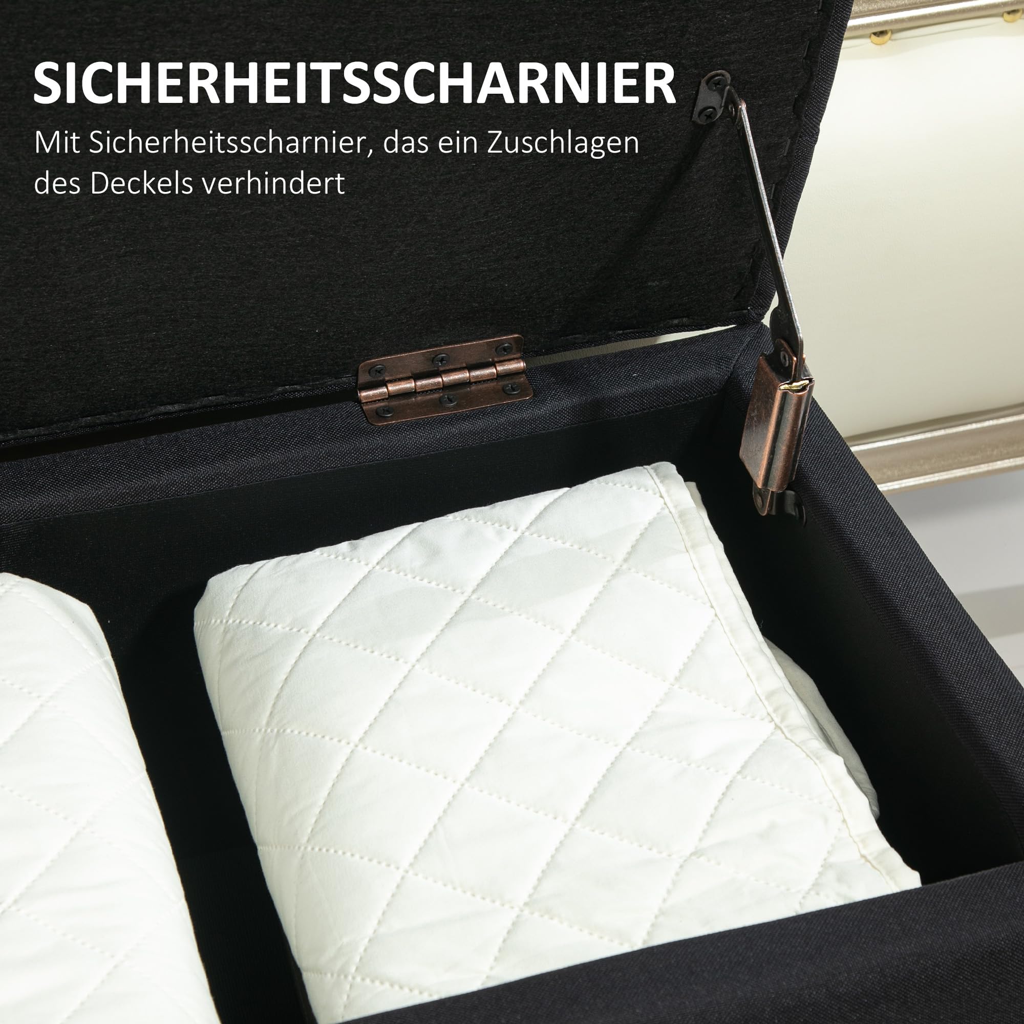 HOMCOM Sitzbank mit Stauraum Polsterbank mit Leinenoptik, Sitztruhe mit Holzbeine, Truhenbank für Wohnzimmer Schlafzimmer Flur 100 x 40 x 44 cm Schwarz