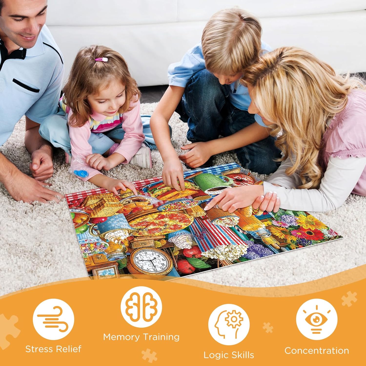 500 Piece Jigsaw Puzzle for Adults – Colorful Food Table with Pizza Donuts Coffee, Delicious Food Puzzle 500 Piece with Letters on Back Dust-Free,Fun Family Game,Gift for Men Women Seniors 20.5 x 15in