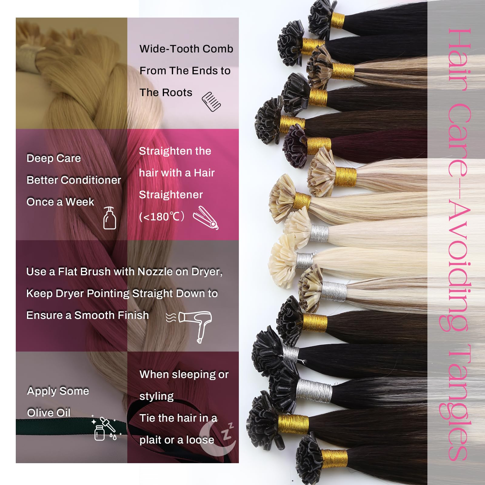 Moresoo U Tip Hair Extensions Real Human Hair Ash Blonde with Bleached Blonde Hot Fusion Pre Bonded Hair Extensions Real Hair 1g/s 50g/Pack #P18/613 24 Inch - Image 4