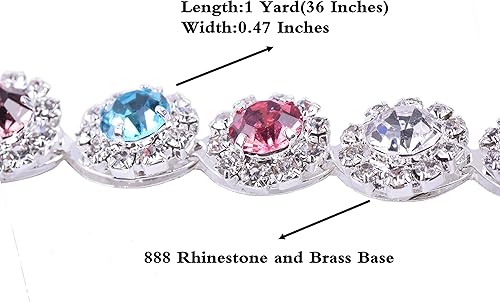 Miniatura 3 de KAOYOO Cadena de diamantes de imitación Crystay con patrón de flores de 1 yarda, incrustada con cadena de cuentas de arco iris para costura,