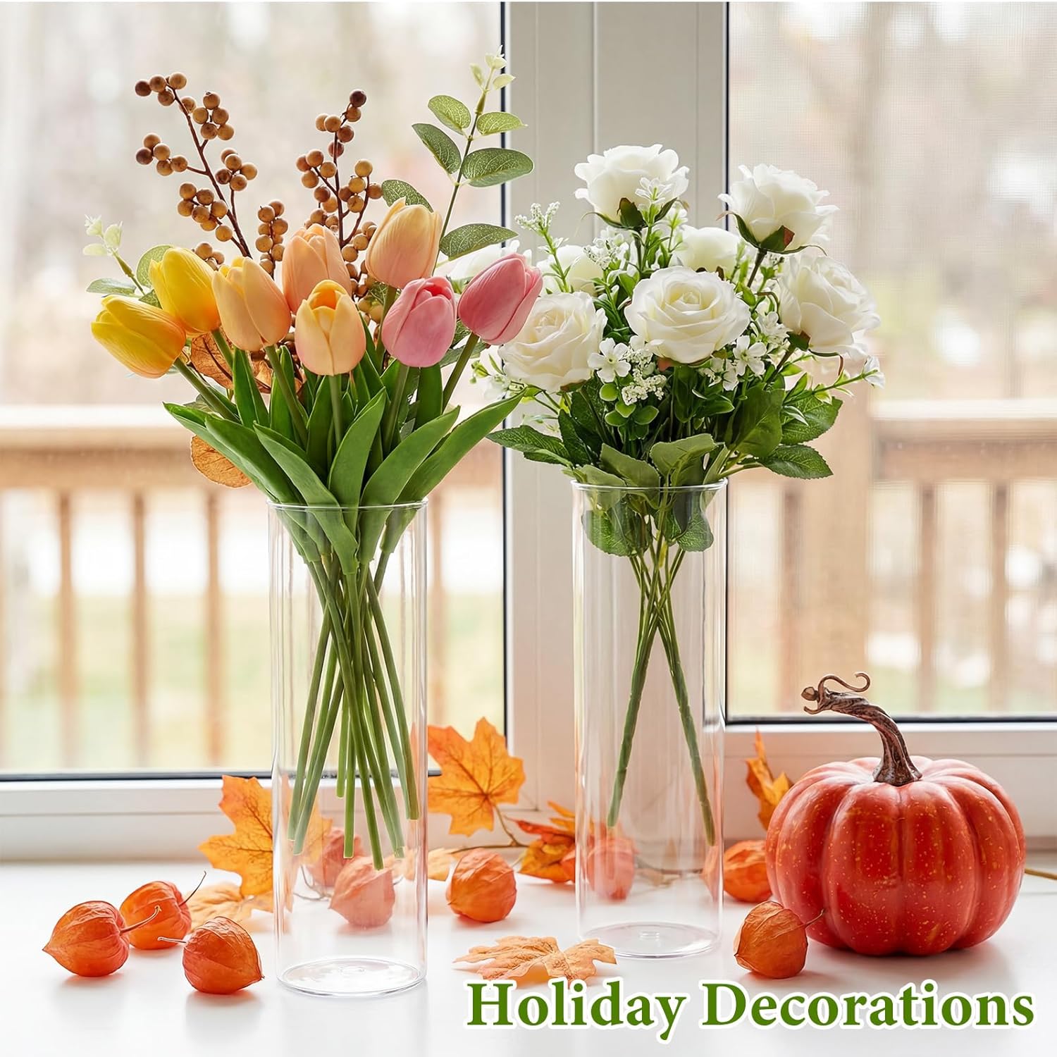 Molain 20 Pcs Plastic Small Cylinder Vases, 7" Tall x 2.1" Diameter Cylinder Vase for Centerpieces MultiUse Flower Vase Bulk Small Clear Flower Container for Wedding Bridal Shower Birthday Living Room