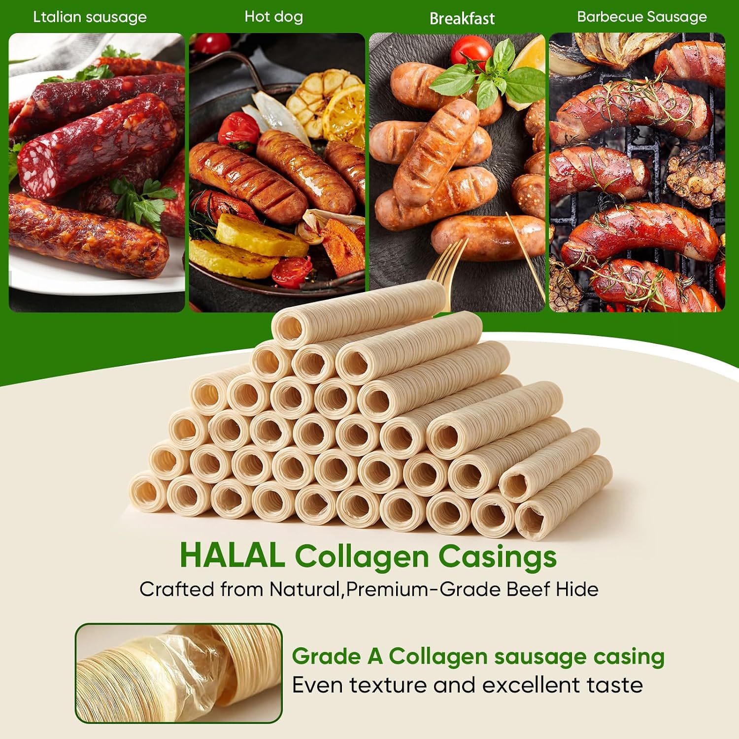 FAIRSKY HALAL Grade A Collagen Sausage Casings, Edible Drying Casing 15m/49ft Longer Length , 30mm/ 1 3/16'' for Flavorous Homemade Sausages, 1 Roll thumbnail