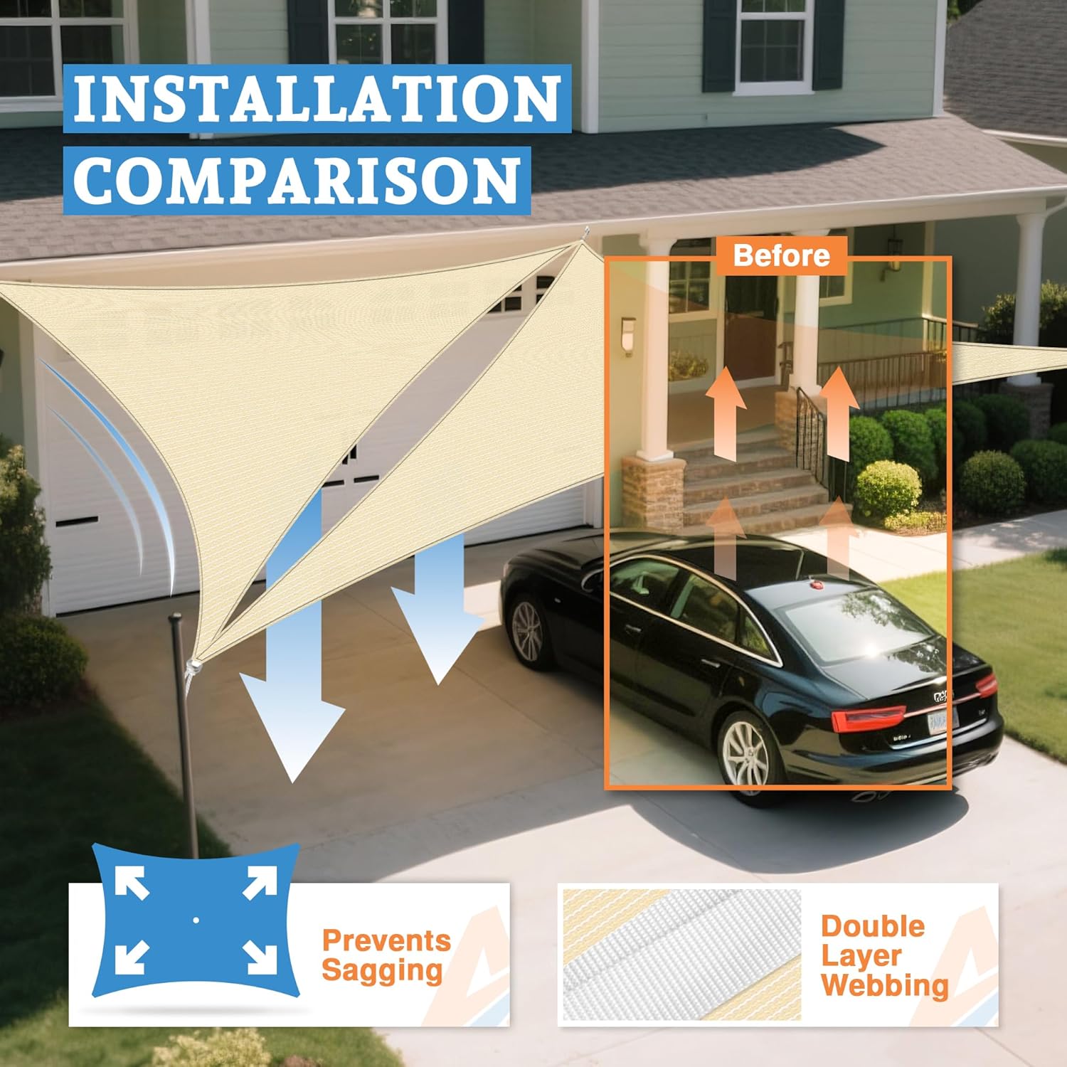 Equilateral Triangle Shade Sail 20' x 20' x 20' Canopy to Block Sunlight for Outdoor Patio Garden Patio Deck Pergola (Beige)