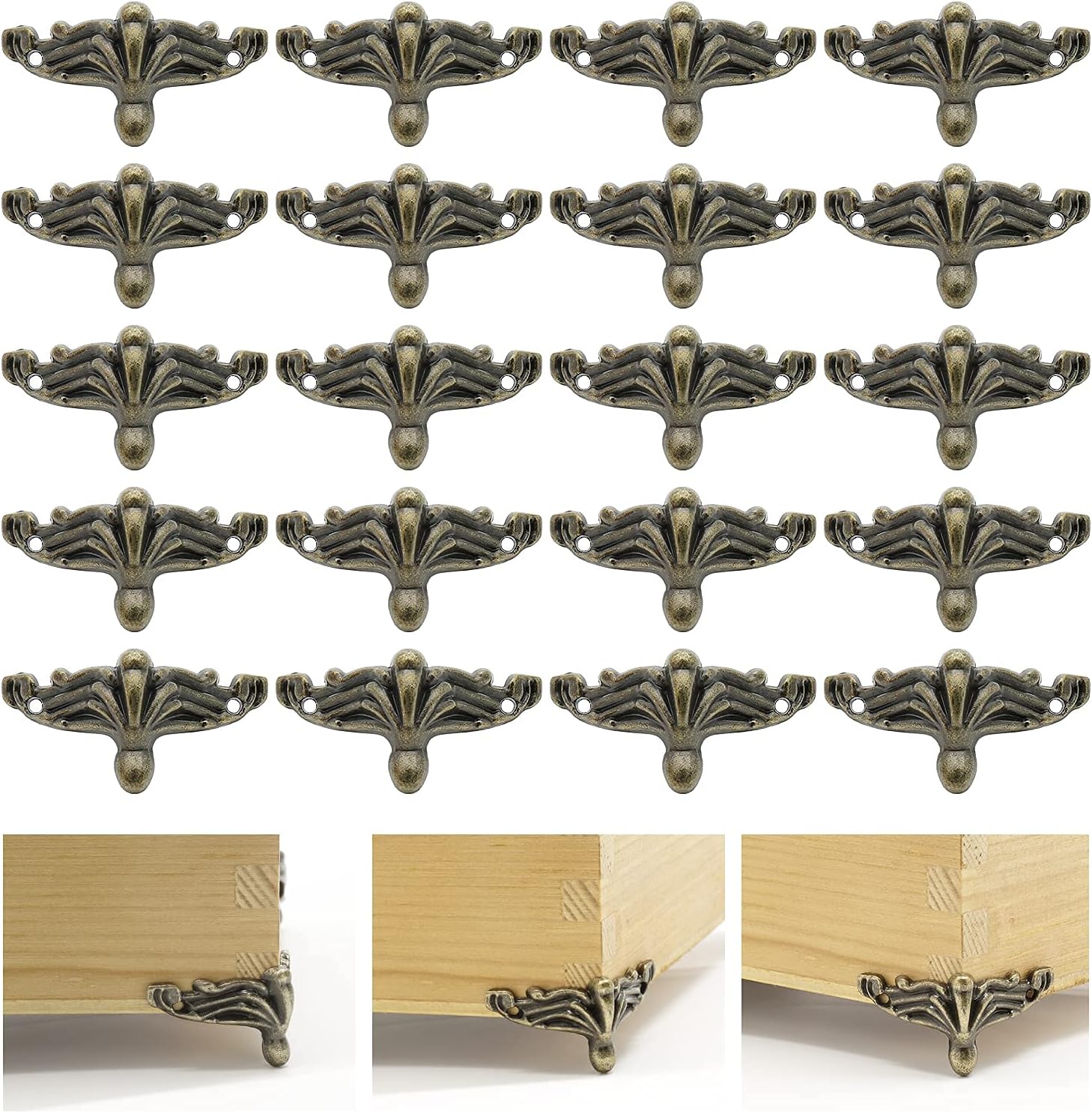 Zorfeter 24 Pcs Antique Brass Box Legs, Style1, Bronze image 2