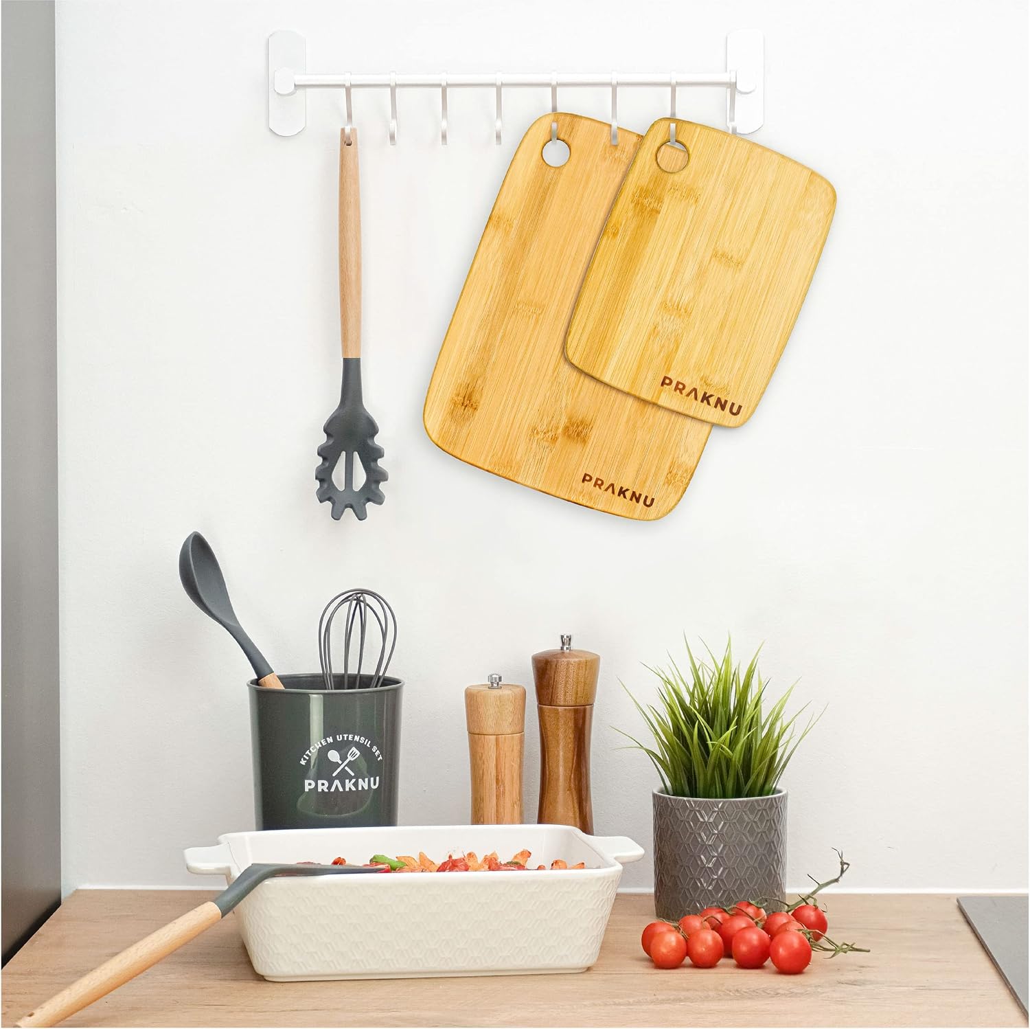 Wooden Cutting Boards Set - 3 Sizes for All Your Cutting Needs - Made of Sustainable FSC Bamboo Wood - with Hanging Hole image 4